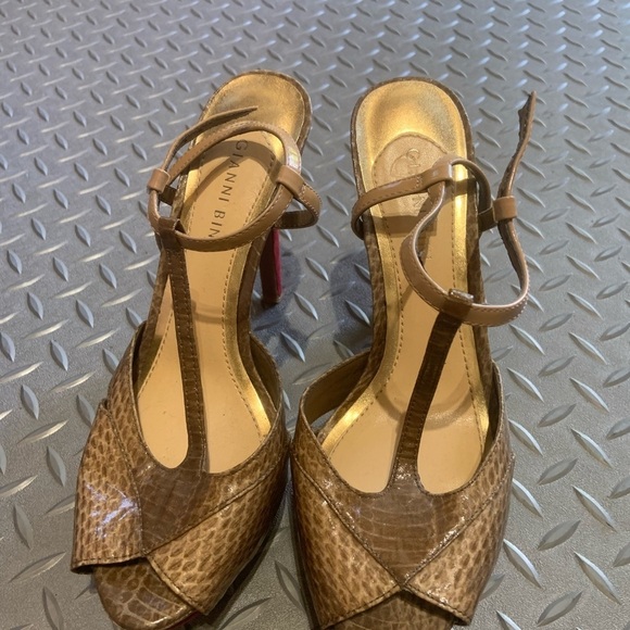 Gianni bini suede tan snakeskin heel with strap spring boho glam party platform - Picture 4 of 4